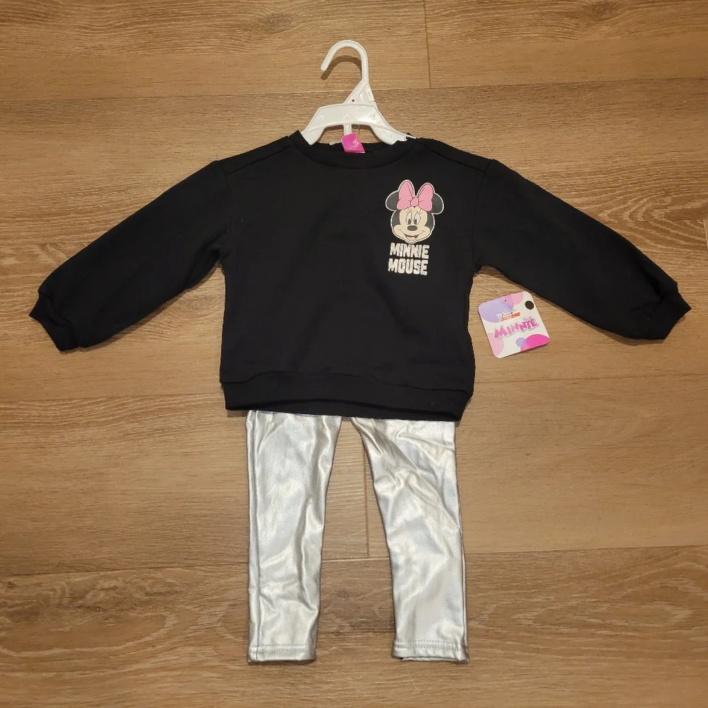 Disney Junior Minnie Mouse 2T Girls 2-Piece Crew Neck Sweater Metallic Pants New